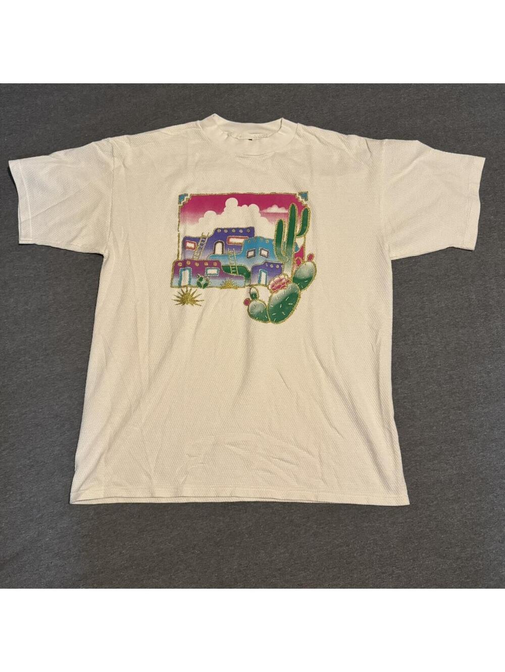White vintage graphic t-shirt with a cool desert scene #desertvibes